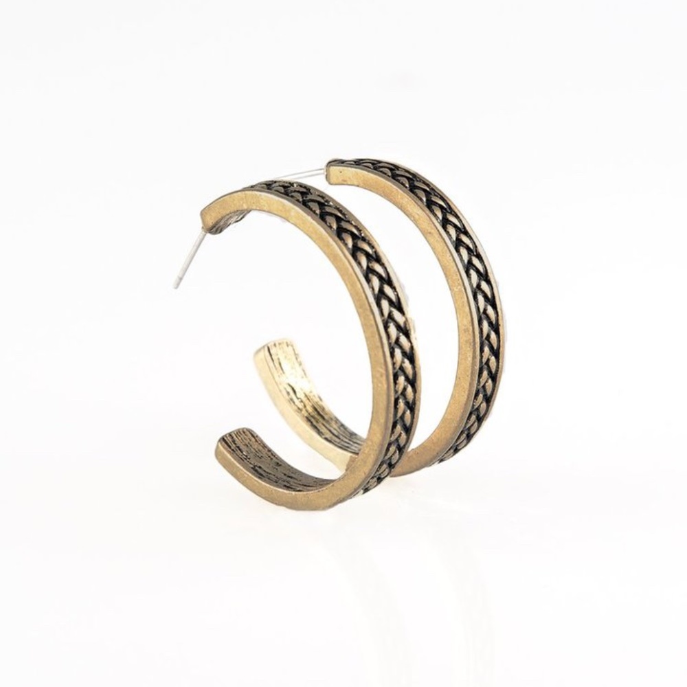 Rugged Retro Brass 1.25" Hoop Earrings
